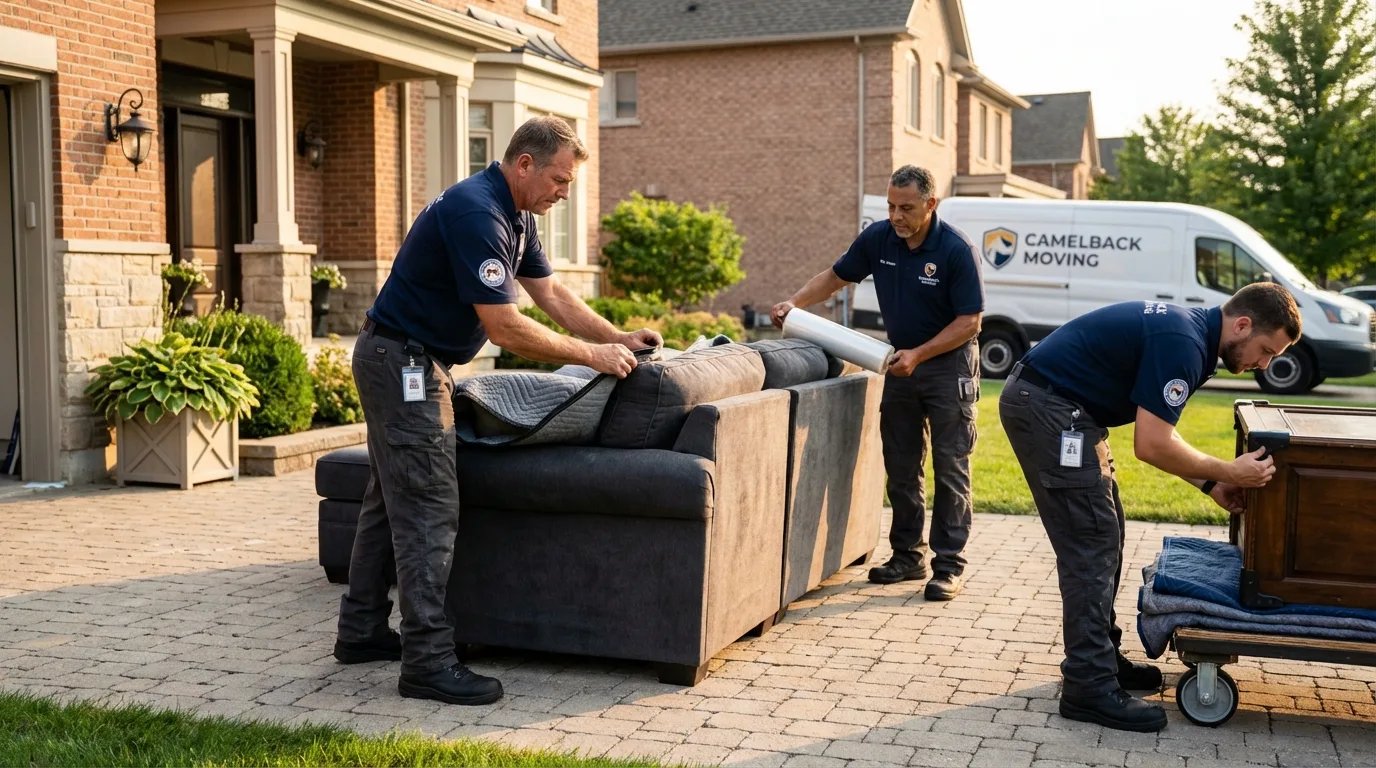 Large estate moving crew wrapping furniture in Oxford, NJ